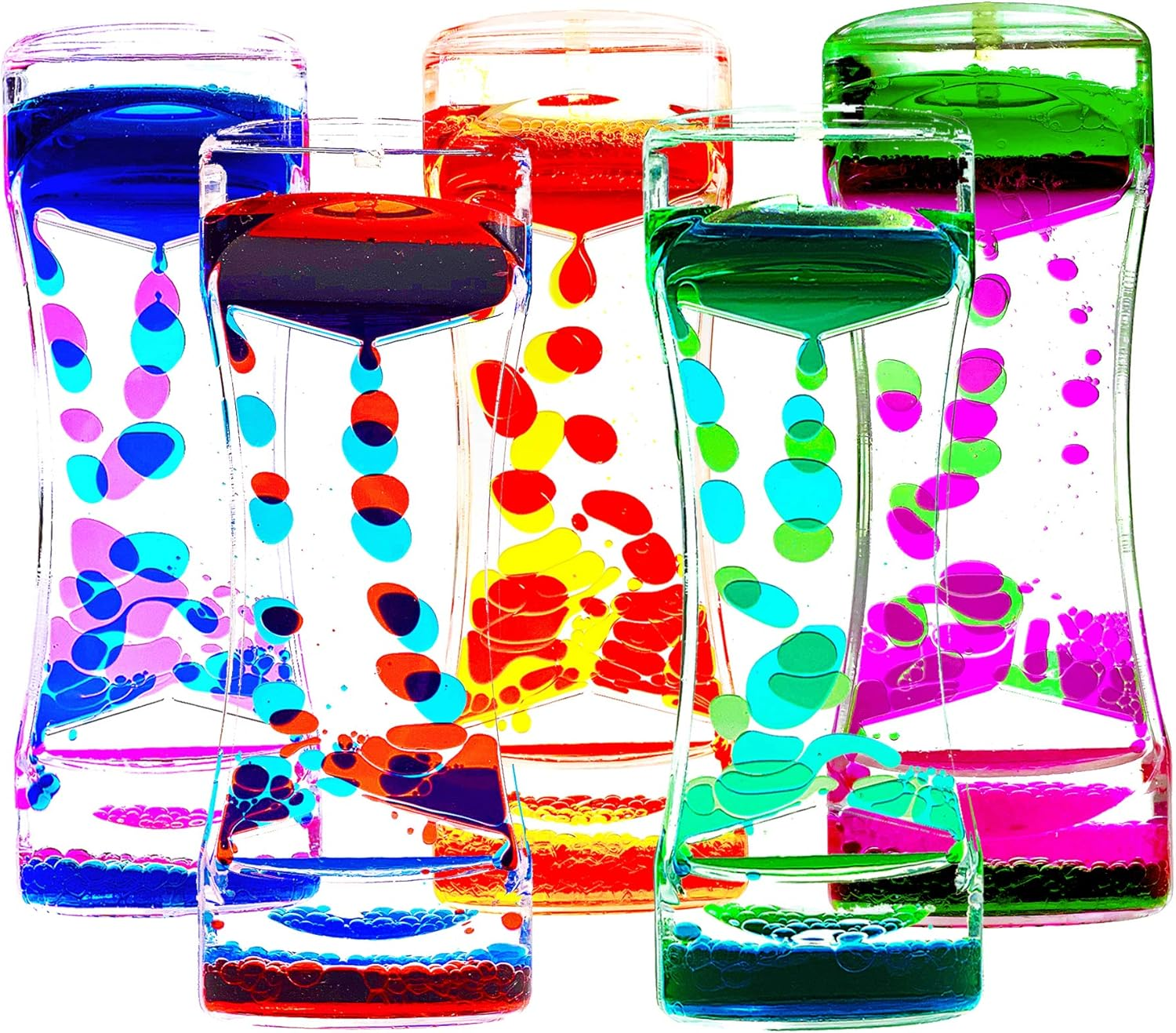 FKYTION Liquid Motion Bubbler Timer Pack of 5 Colorful Hourglass Liquid Bubbler ADHD Fidget Toy Sensory Toy Anxiety Toys Autism Toys Children Activity Calm Relaxing for Kids Teenager Adults image number 2