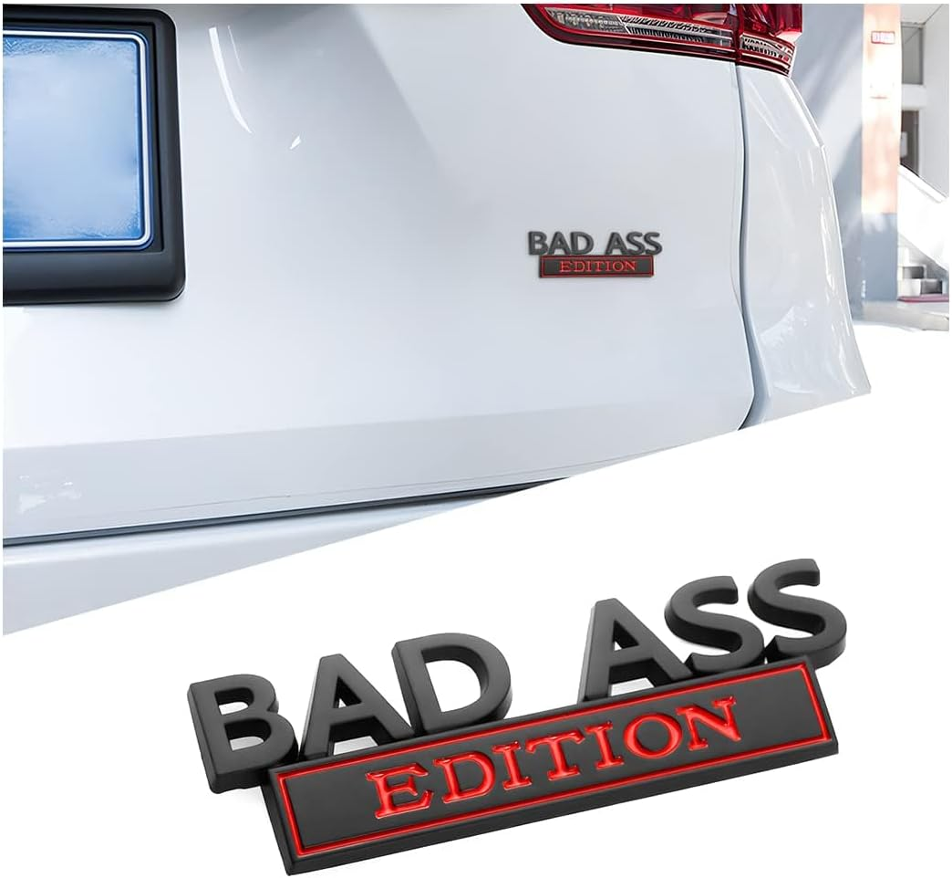 Car Bad Ass Edition Emblem, 3D Fender Badge Decal Car Sticker with 3M Adhesive, Auto Accessories for Tailgate Front Grille Hood Trunk (Silver/Black)