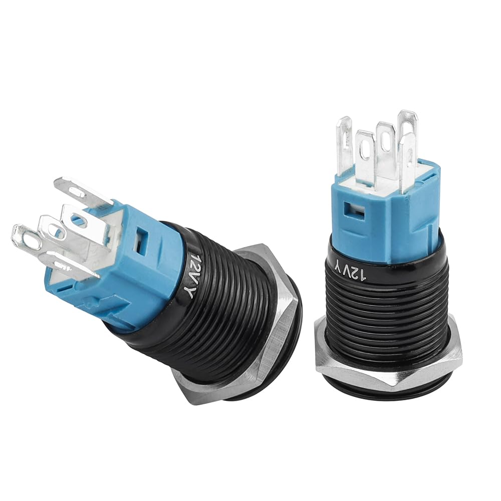 Yakamoz 2Pcs 16Mm Waterproof Latching Push Button Switches, 12V Self-Locking Button on off with Sockets Yellow LED Wiring Harness for Automotive, Marine, Industrial Machinery and DIY. image number 1