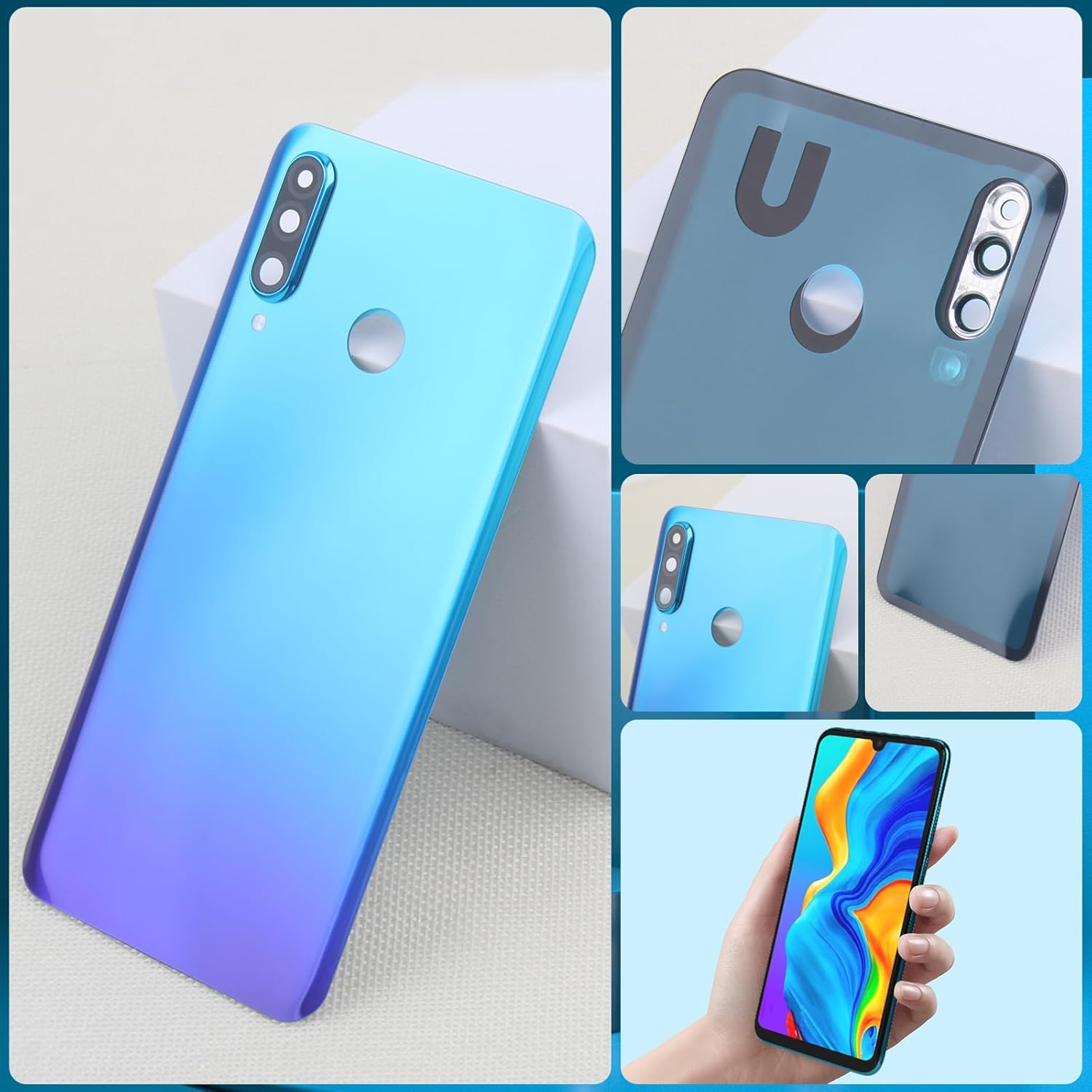 Rongzy Battery Cover Suitable for Huawei P30 Lite/Nova 4E Back Cover Battery Door Housing Back with Tool Kit (Blue) image number 1