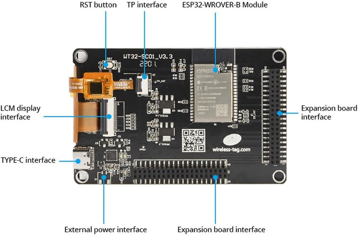 LCD Display WT32-SC01 16MB, Wifi, 3.5" 320X480 Color Touch Screen Development Board, ESP32-WROVER-B, Wi-Fi & Bluetooth Connection