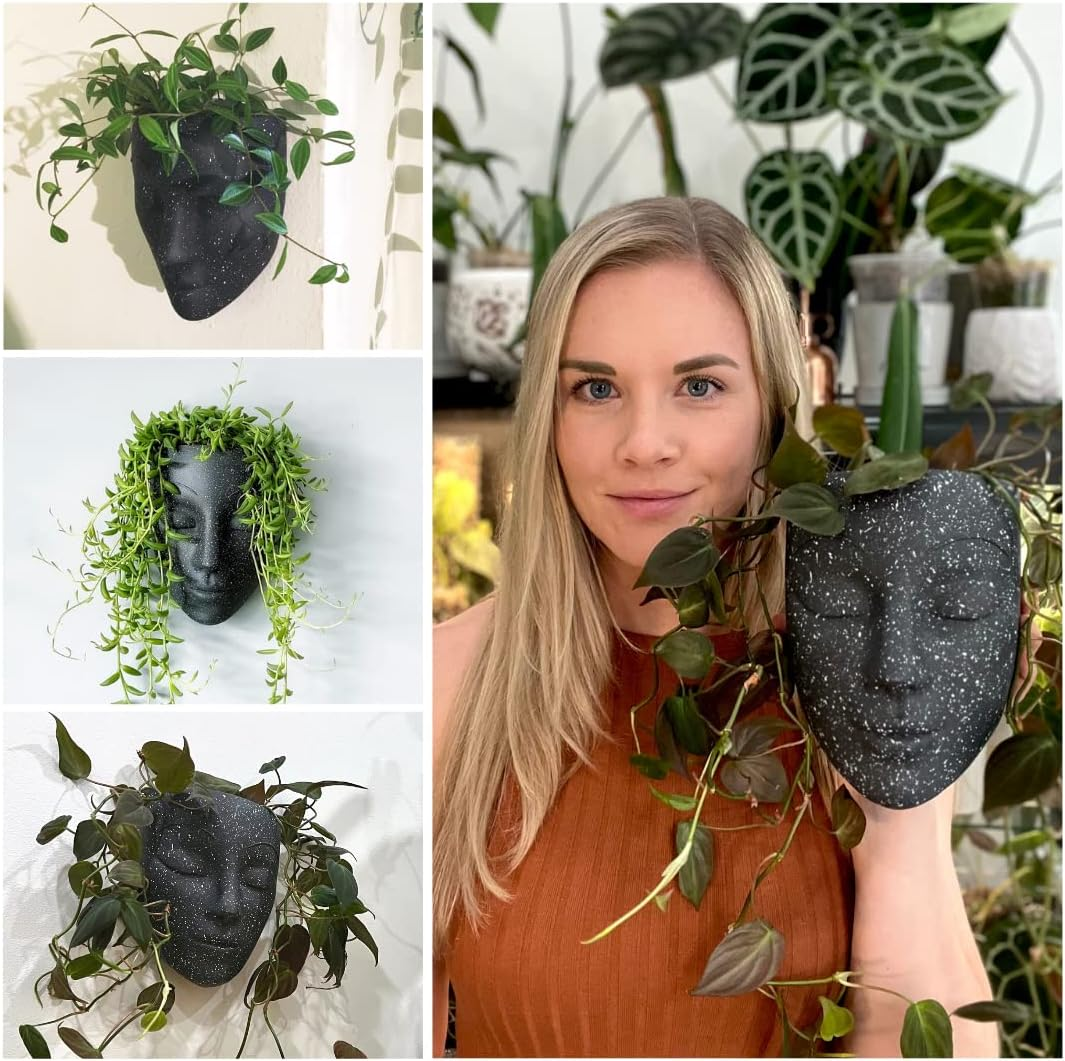 Wall Planter | 7 Colors Avail | Unique Face Planters Pots Head Planter - Plant Gifts for Indoor Plant Lovers Gift Ideas - Face Planter Gifts for Plant Lovers, Succulent Plant Gift - Black image number 5