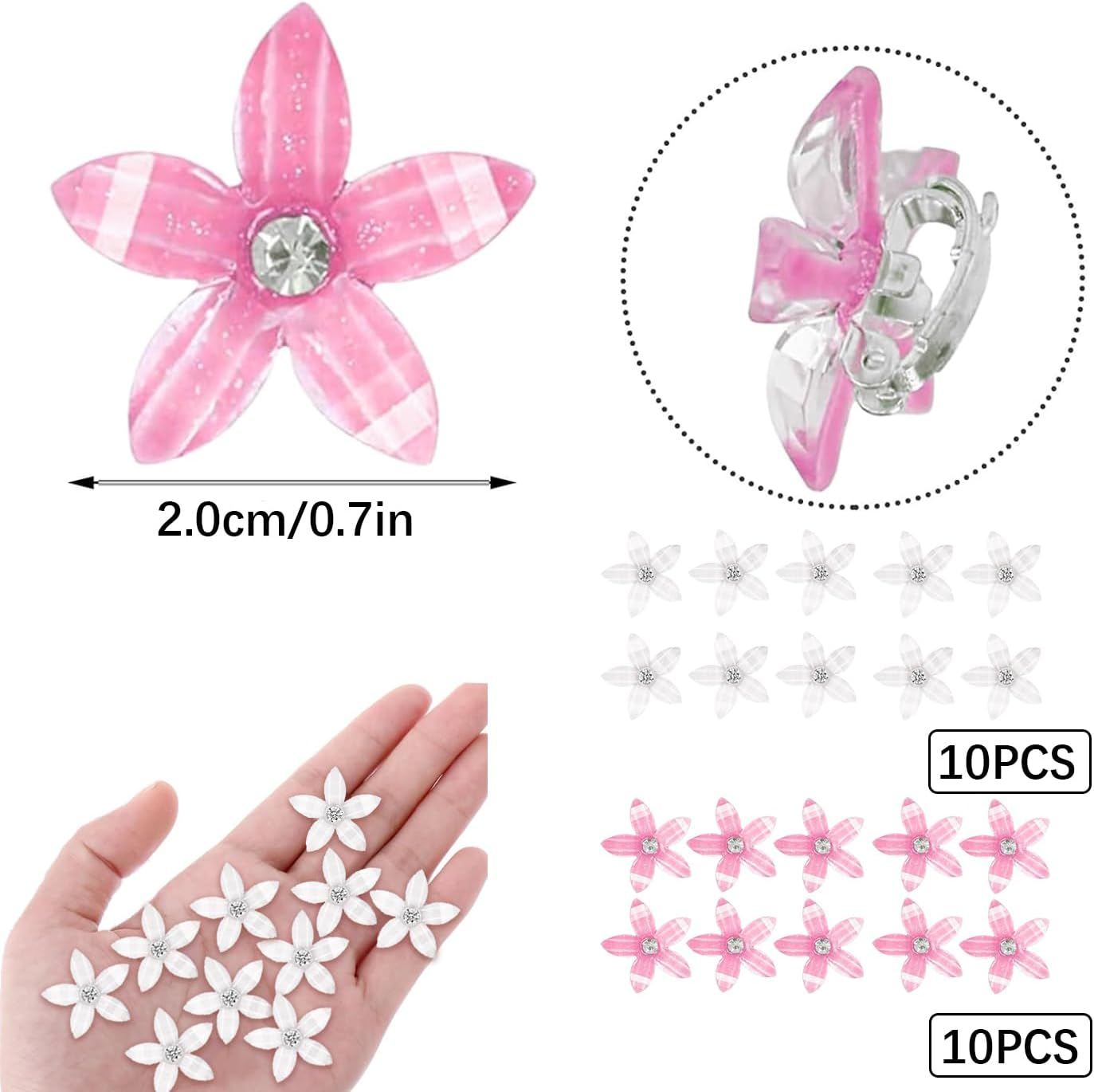 AYNKH 20 Pieces Small Lily Hair Clips White Pink Rhinestone Cute Metal Pins for Girls Women Bridal Wedding Decorative Daily Hair Accessories