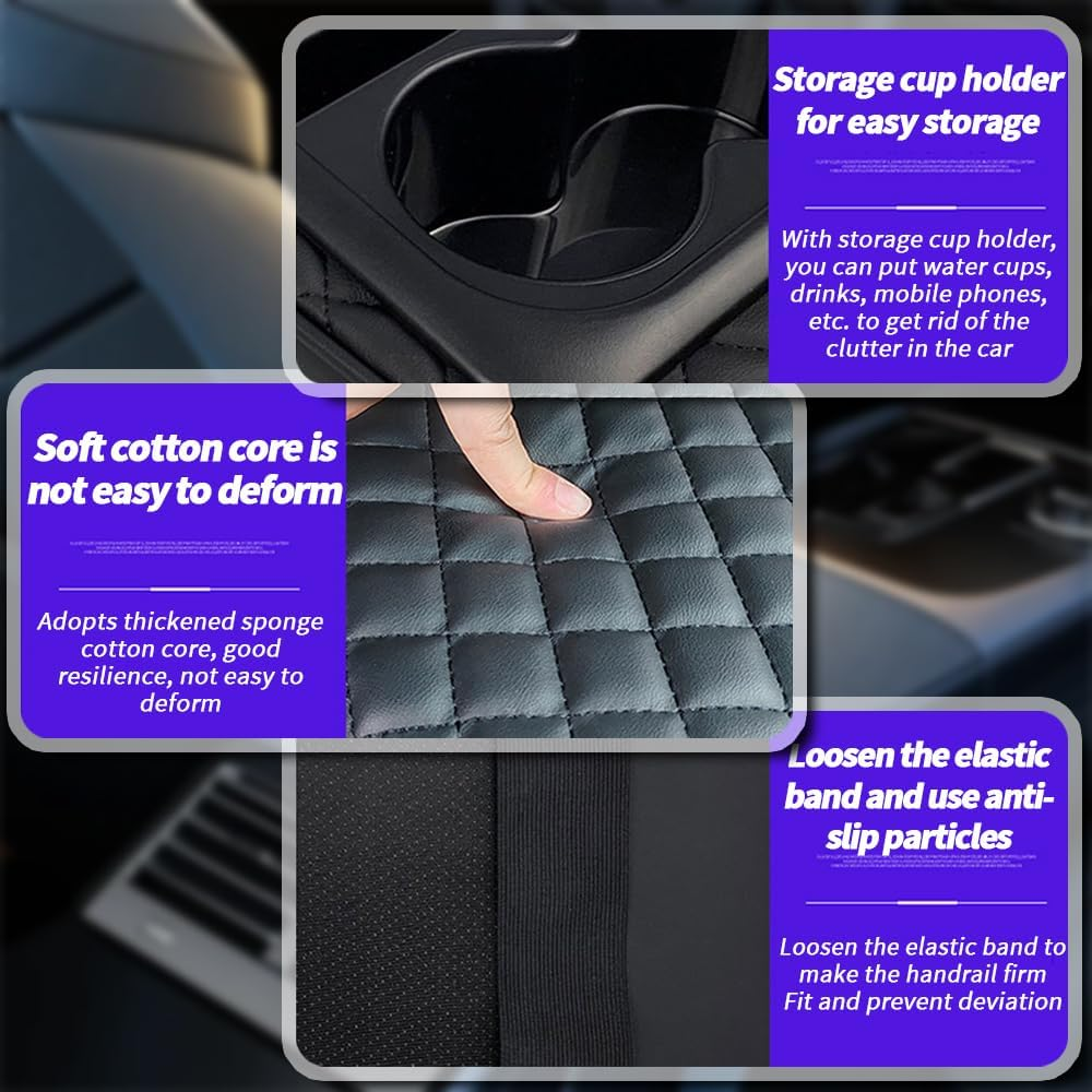 TOMVAES Car Armrest Cover,Leather Armrest Support Elbow Rest Pillow,Auto Center Console Cushion Pad with Cup Holder and Organizer for Suv/Truck/Vehicle,Black image number 6