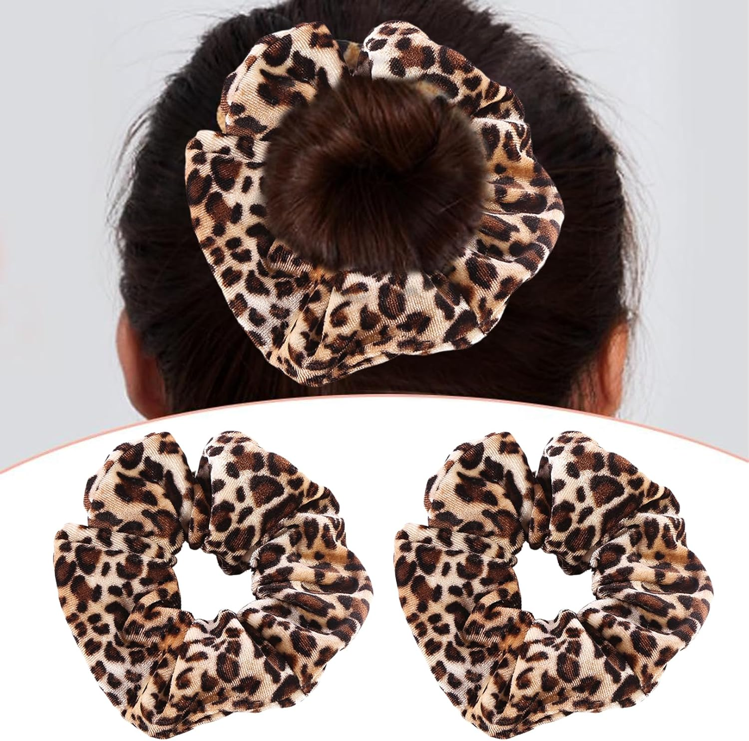 Pack of 4 Scrunchies Hair Bobbles with Leopard Pattern, Hair Thick Scrunchie Hair Band Elastic, Hair Bobbles Velvet Leopard, Elastic Hair Bands Ponytail, Leopard Hair Accessories for Women Girls image number 6