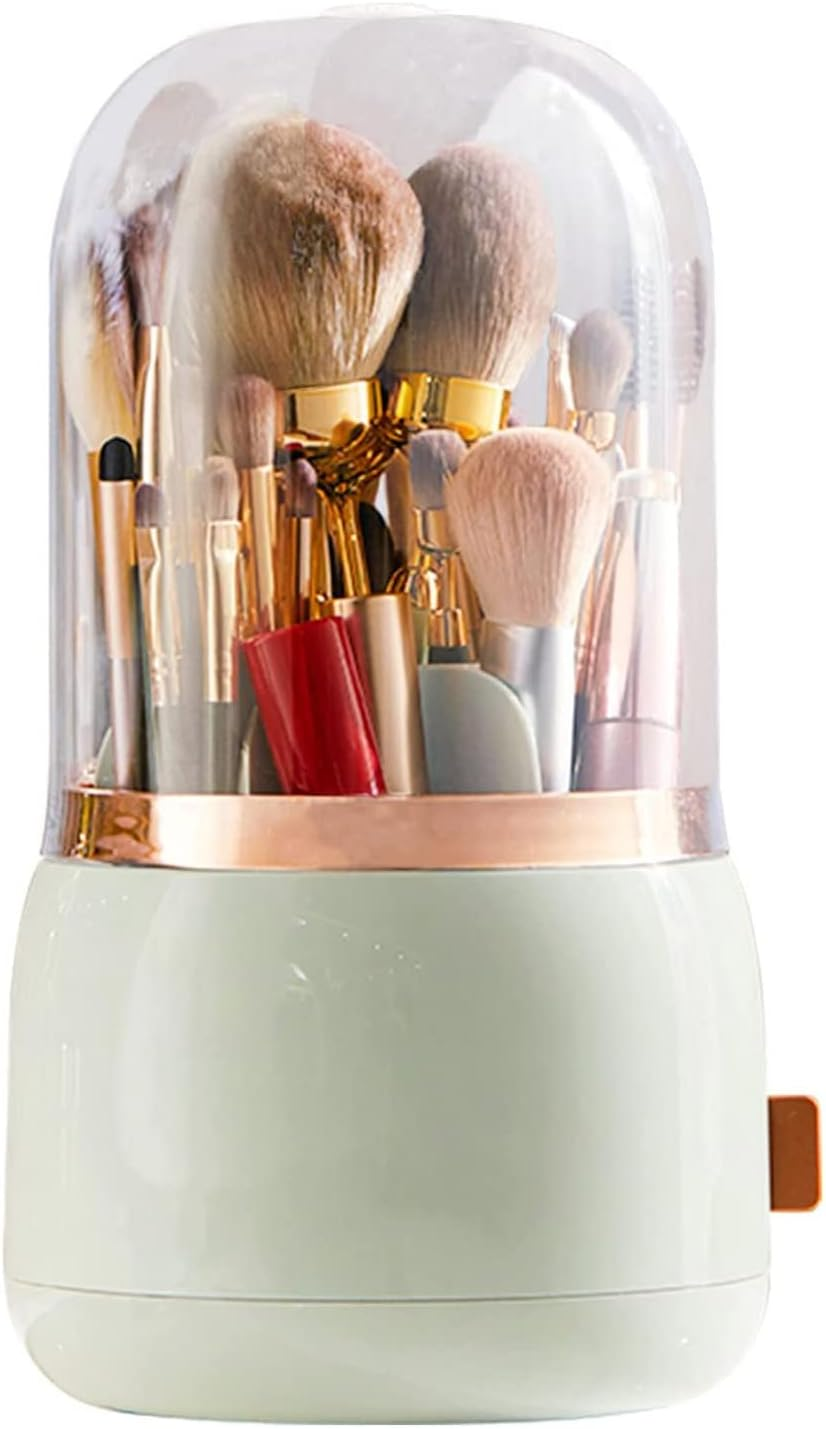 KEPTFIT Makeup Brush Holder, Dustproof & Waterproof Cosmetics Makeup Brush Organizer Storage with Lid for Vanity and Bathroom (Light Green)