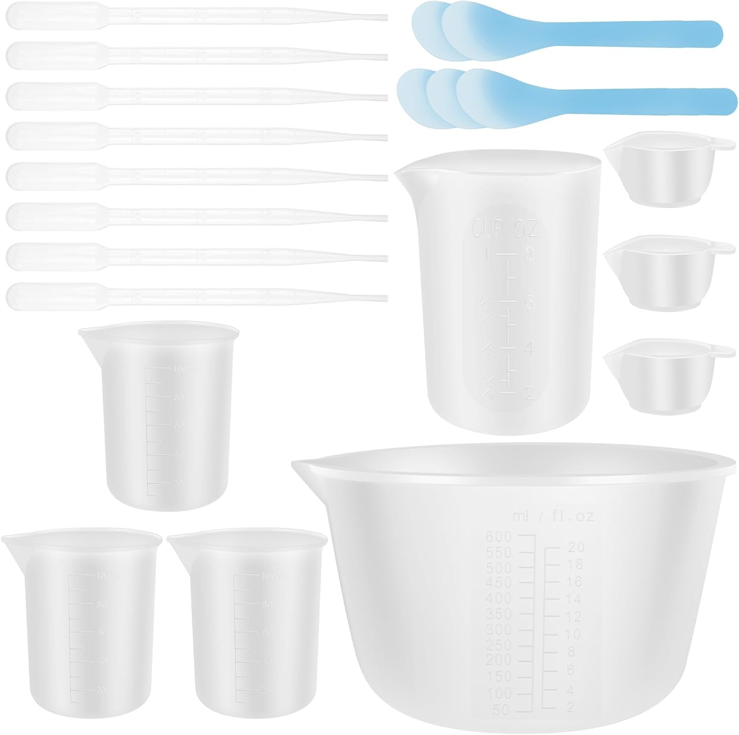 21 Pcs Silicone Measuring Cups for Epoxy Resin, Reusable Silicone Mixing Measuring Cups for Molds Jewelry Making Easy to Clean