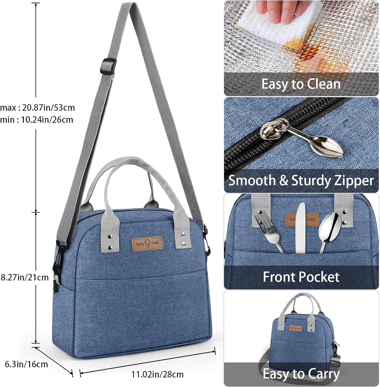 Lunch Bag Insulated Lunch Tote Bag with Adjustable Strap Reusable Lunch Box for Women/Men/Kids Leakproof Lunch Bags Portable Thermal Cooler Bag for Work School Picnic, Blue image number 1