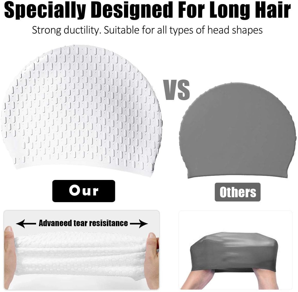 Kvadouly Premium Silicone Swimming Cap - Comfortable Fit for All Hair Types, Includes Ear & Nose Protection image number 6