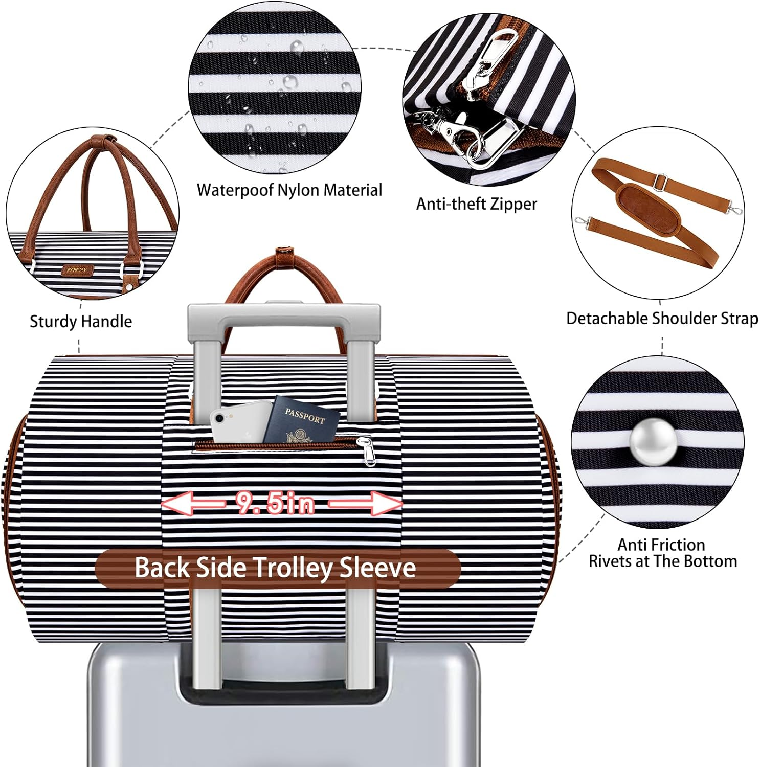 Garment Duffle Bag for Travel - Convertible Carry on Garment Duffel Travel Bag for Women Men Large Weekender Bag with Shoes Pouch 2 in 1 Hanging Suit Travel Duffel Bag 3Pcs Set, A02-Black image number 4