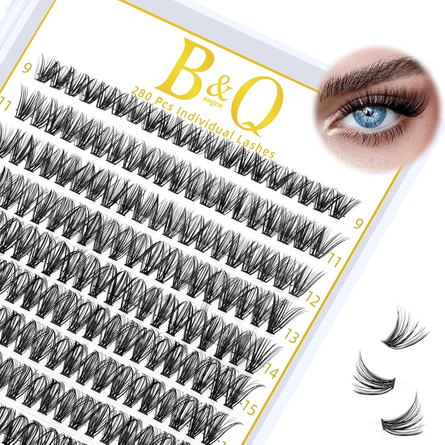 B&Qaugen Lash Clusters 40D 280 Clusters False Eyelas Lash Clusters Extensions Individual Lashes Cluster DIY Eyelash Extensions at Home (40D-0.07D,9-16Mix) image number 1