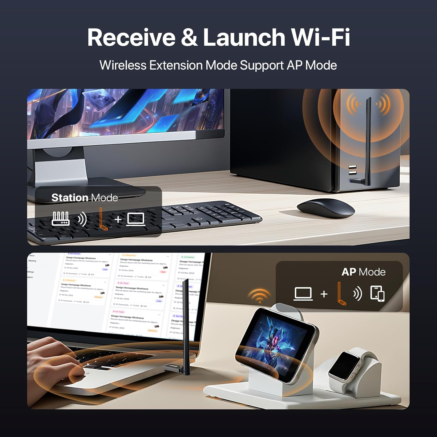 Tenda AX900 Wifi Adapter Wifi 6- Dual-Band 600Mbps 5Ghz/ 286Mbps 2.4Ghz, 6Dbi High Gain Antenna, Wireless Wifi Adapter for Windows 11/10/7/Linux3.10+/Ubuntu, USB Wifi Dongle (U11Pro) image number 3