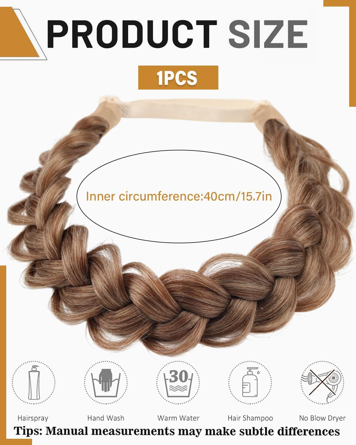 FUGLUS Hair Band, Fashion Headbands for Women, Dirndl Headband, Braided Headband, Classic Chunky Wide Plaited Wedding Fluffy Braids, Wig, Women, Girl, Beauty Accessory (Dirty Blonde) image number 3