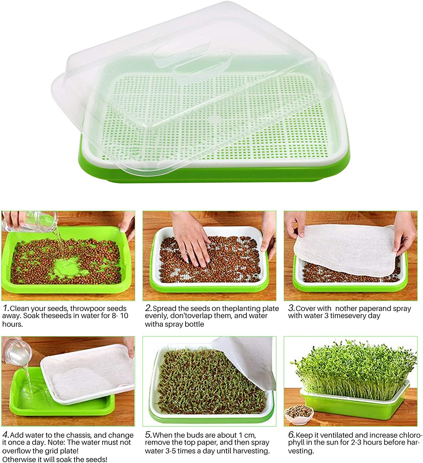 5 Layers Seed Sprouter Tray with Stainless Steel Shelf Soil-Free Healthy Wheatgrass Seeds Grower and Storage Trays for Garden Home Kitchen Office(5 Pack Seed Sprouter Trays with 5 Layers Shelf) image number 4
