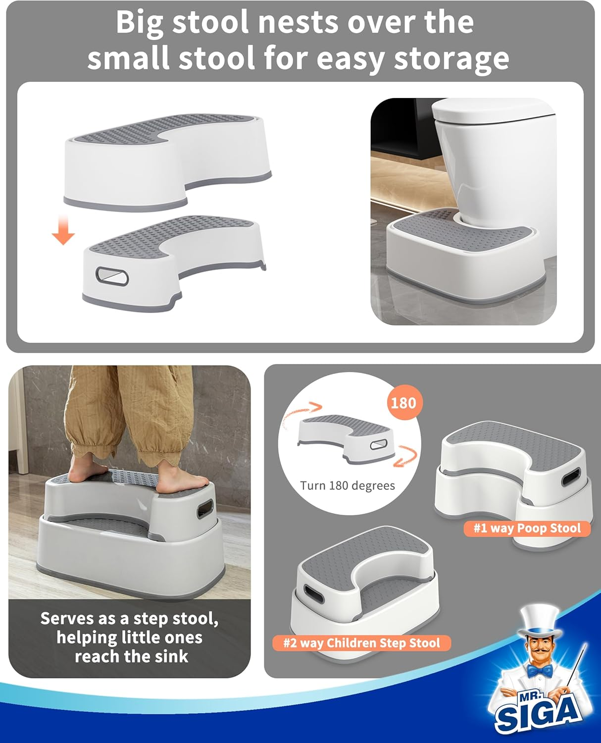 MR.SIGA Toilet Stool Squat Adult, Bathroom Stool Heavy Duty, anti Slip Toilet Step for Bathroom, Toddler Step Stool for Kids image number 1