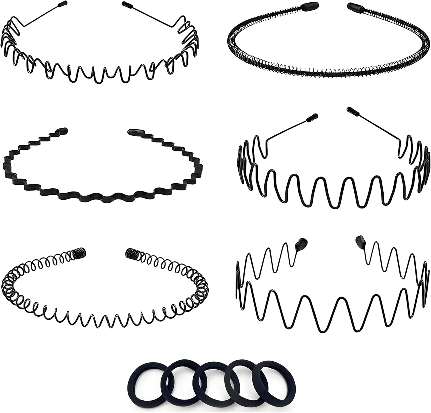 Metal Hair Band for Men Women, 6PCS Unisex Black Wavy Headband, Non Slip Head Bands, Hair Accessories for Outdoor Sports, Weddings, Daily Wear image number 4