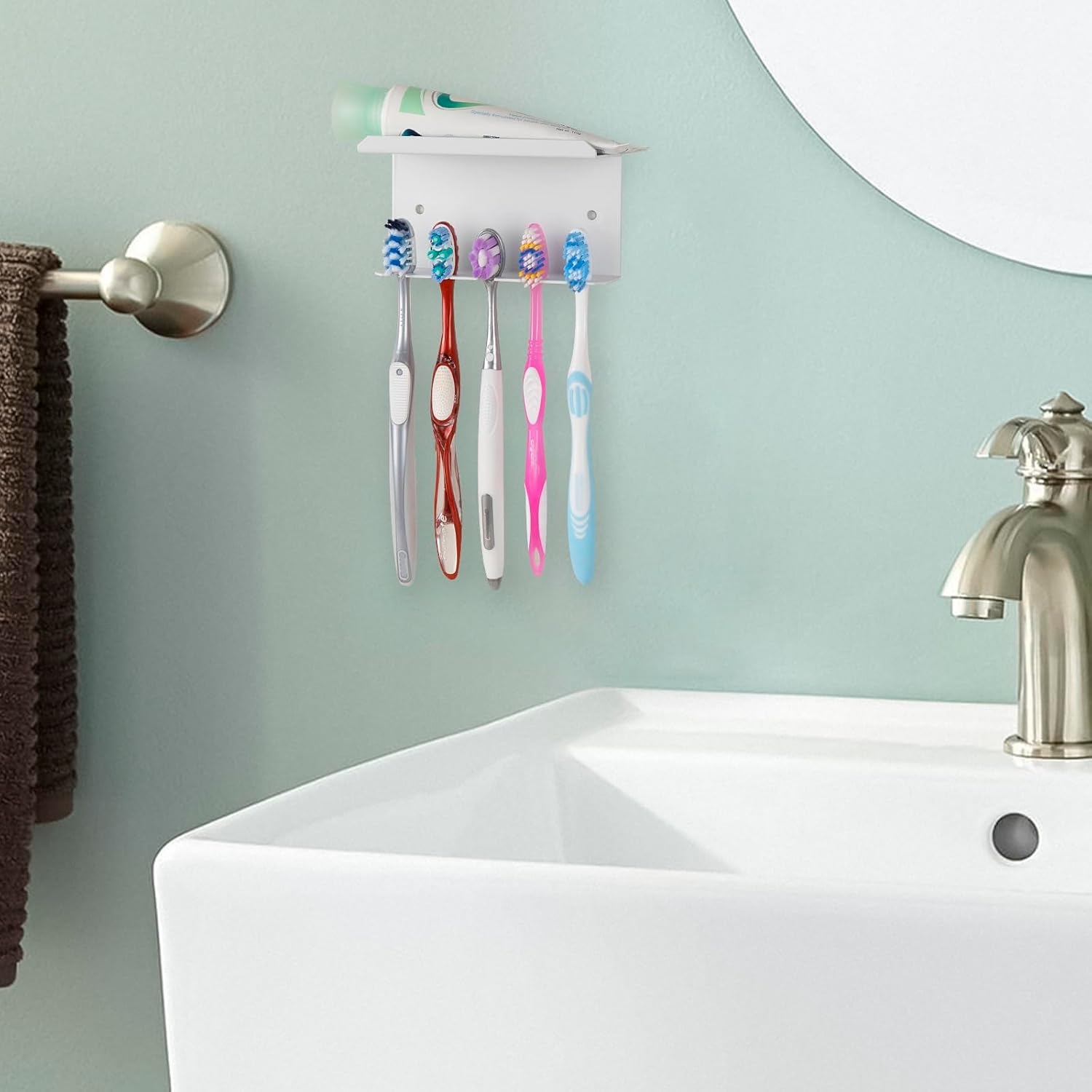 Linkidea Wall Mounted Toothbrush Holder, Electric Toothbrush Holder Aluminum Self Adhesive Electric Toothbrush and Toothpaste Dispenser for Bathroom Shower Washroom (White) image number 4