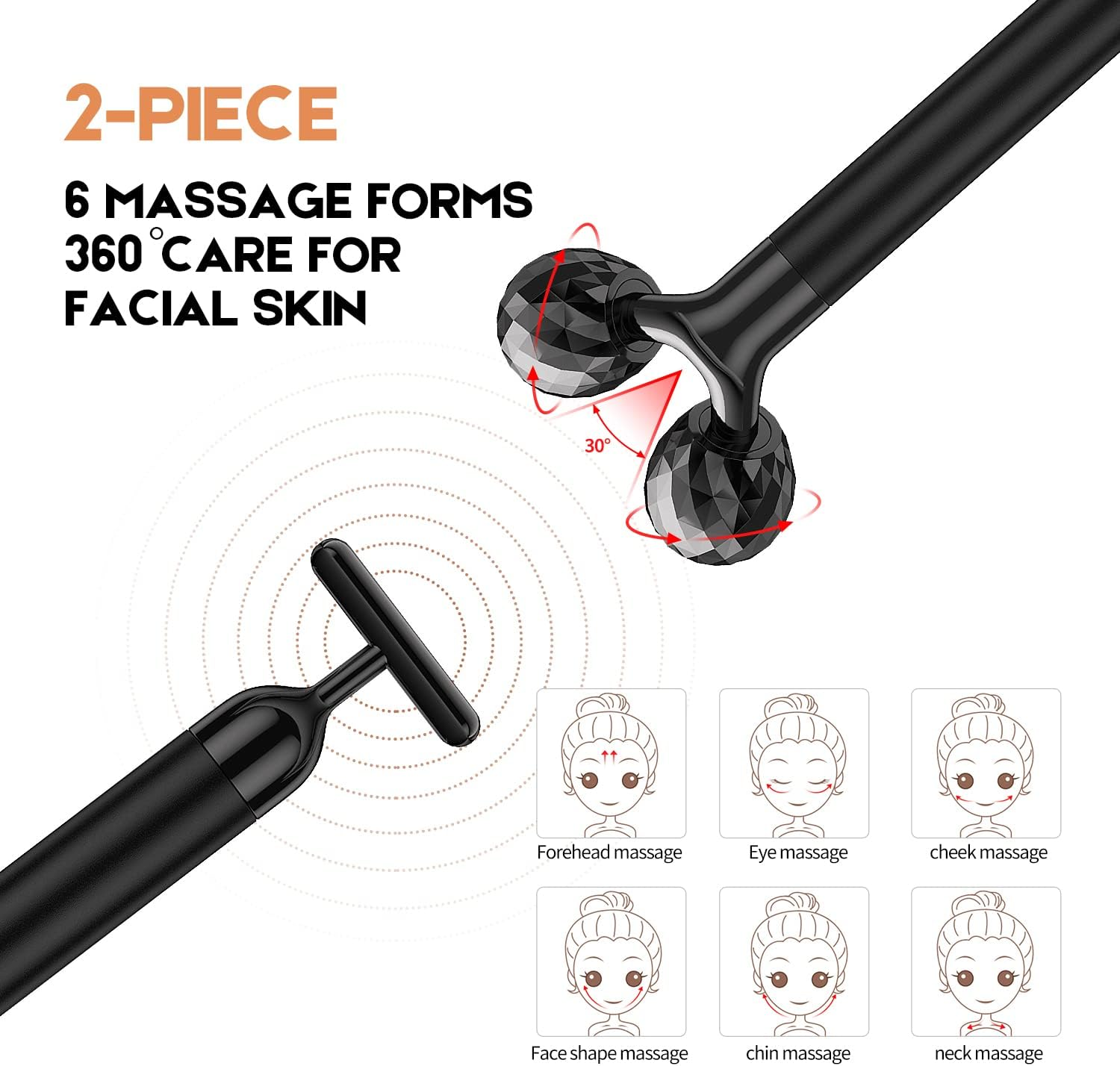 Beauty Bar 2-IN-1 Electric Face Massager, 3D Roller and T Shape Arm Eye Nose Head Massager Facial Roller Massager Kit Skin Care Tools image number 5