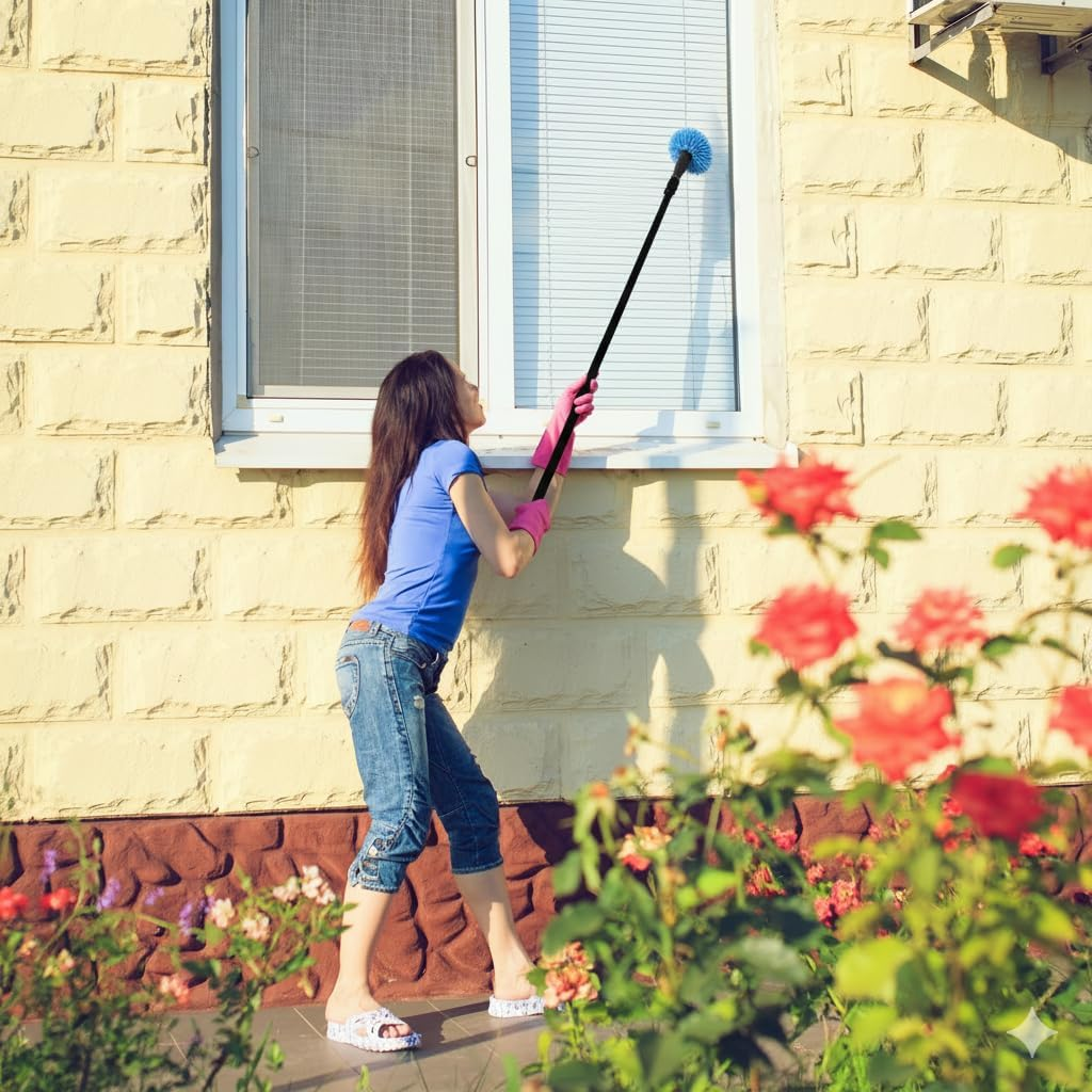 2 Pack Robust Cobweb Duster Head Brush, Superior Twist-On Web Cleaning Tool, Spider Web Remover Brush Compatible with Standard 3/4 Inch Threaded Poles for Outdoor & Indoor Use (Blue) image number 5