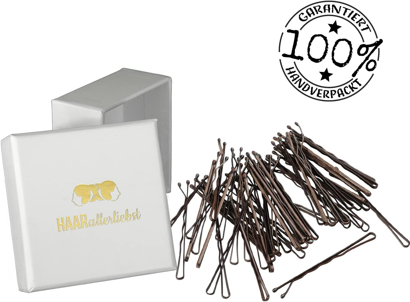 Haarallerliebst Hair Clips (50 Pieces | Dark Brown Shiny | 5 Cm) with Box for Storage (Box Colour: White) image number 2