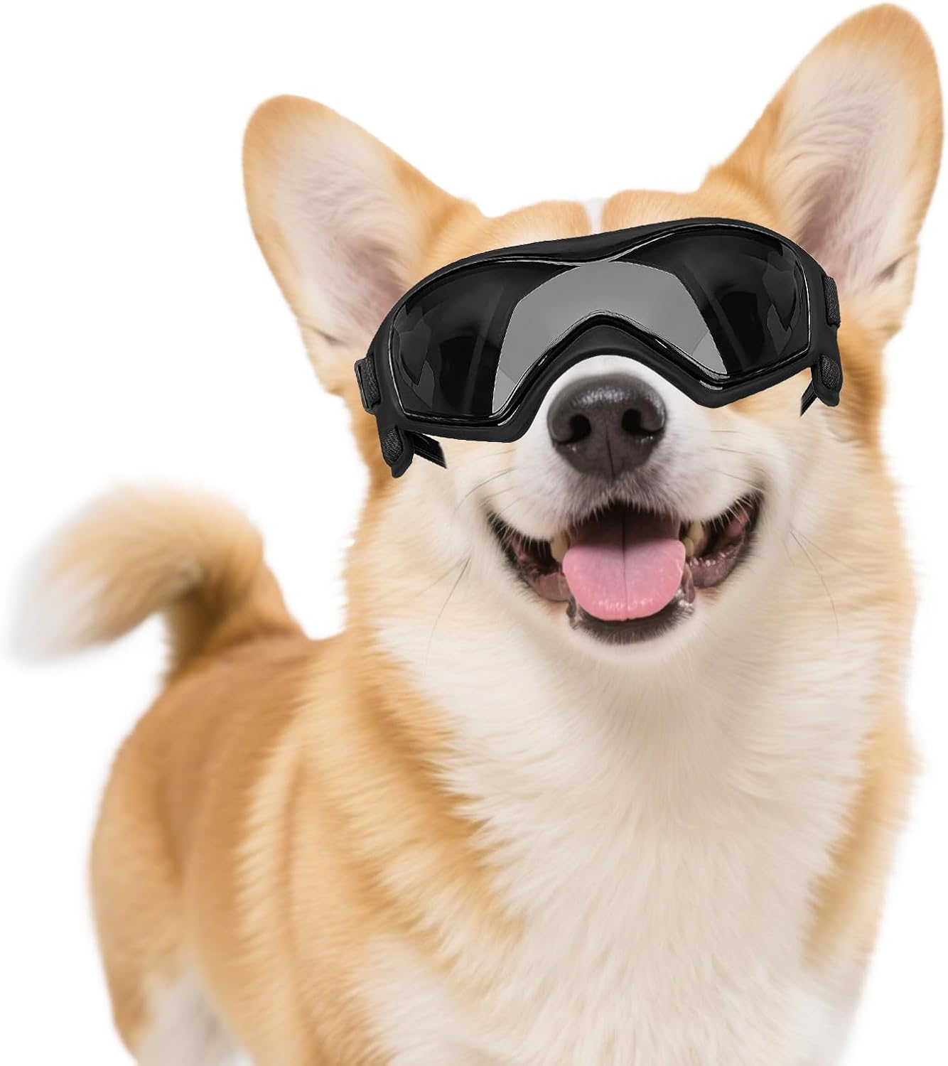 Dog Goggles Dog Sunglasses for Small Breed UV Protection Windproof with Adjustable Head Straps Chin Straps for Ride Car/Hiking Travel/On Beach-Pink