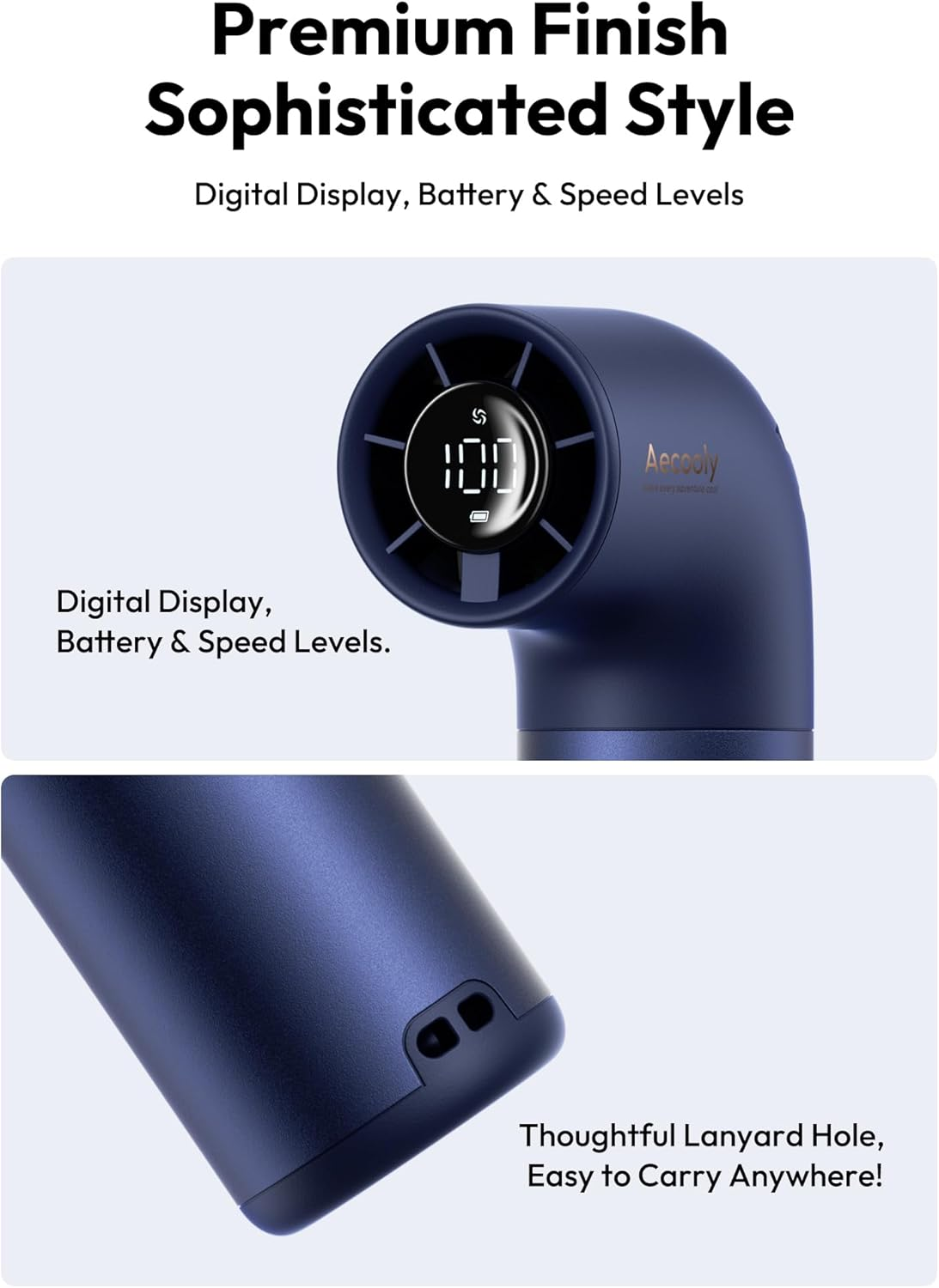 Aecooly Portable Handheld Fan, Powerful Turbo Mini Fan, 19000 RPM High Speed Aero Pro, 15H Max Cooling Time, 6 Speeds Aluminum Case, Pocket Rechargeable Personal Small Travel Gifts for Women Lash-Blue