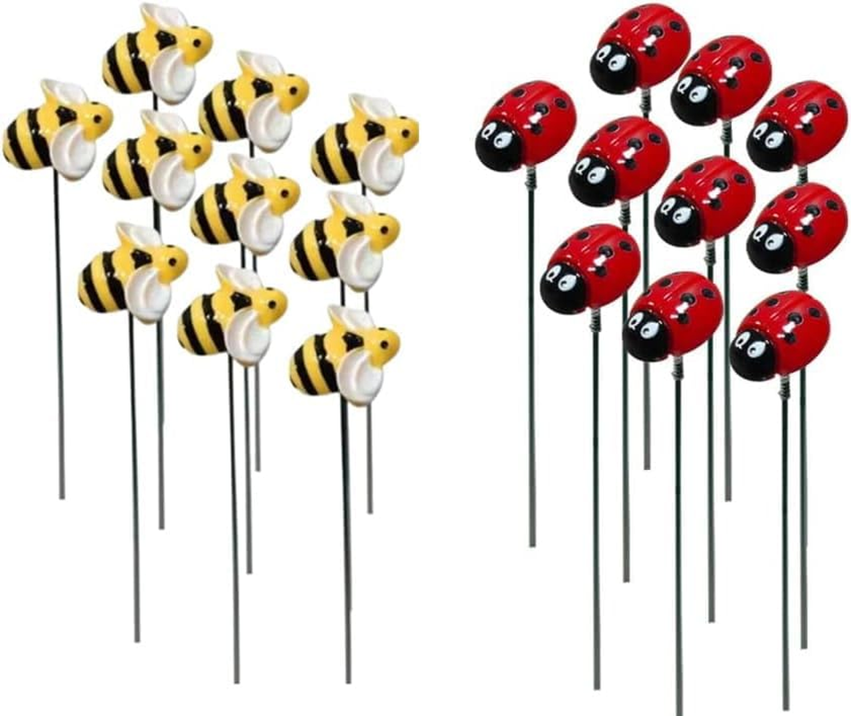 Bee and Ladybug Garden Stakes Outdoor Flower Bed Accessories Insect Art for Plants Honeybee and Bee Decor for Spring Lawn and Patio (10Pcs Bee +10Pcs Ladybug) image number 4