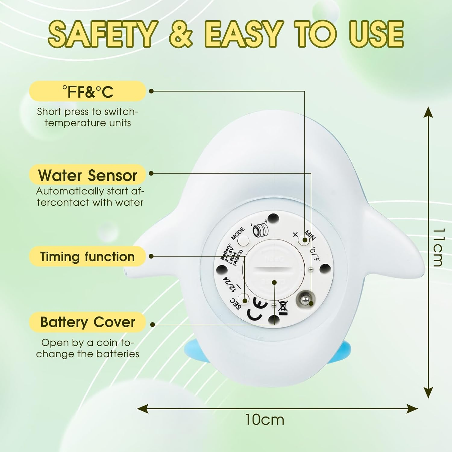 Baby Bath Thermometer, New Upgraded Digital Water Thermometer with 3 Color Backlight and Temperature Warning, Safe Bath Thermometer Floating Toy for Babies and Toddlers （Whales） image number 5