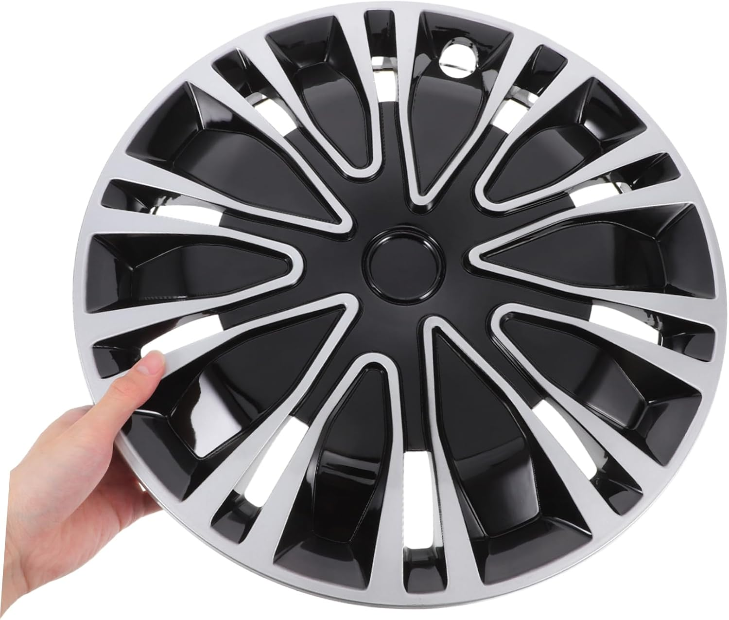 SOPOTUTU Automotive Wheel Hub Covers 18.3-Inch Silver Black Decorative Hubcaps Replacement for Steel Rims Universal Car Wheel Caps Accessories image number 1