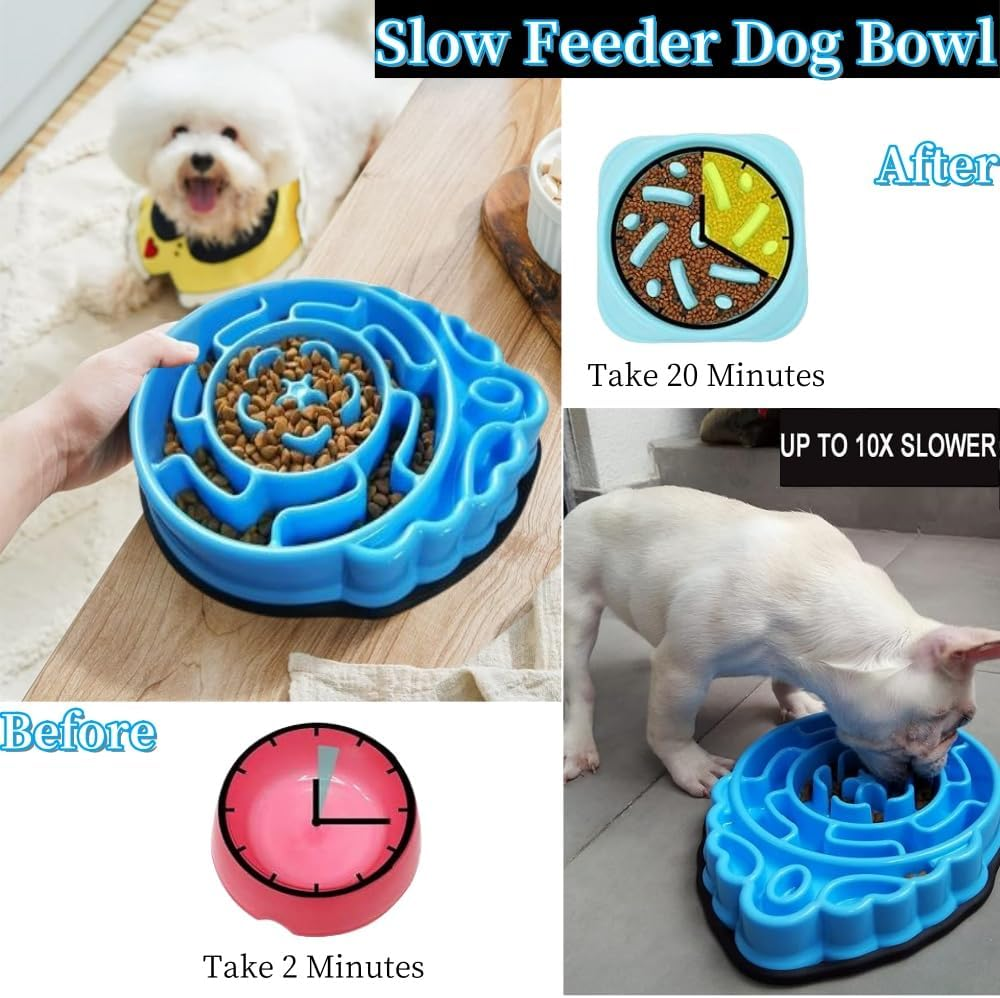 Dog Bowls Slow Feeder, Dog/Cat Puzzle Bloat Stop to Slow down Eating,Dog Dishes,Large Medium Small Breed & Puppy Dog No Choking Slow Feeder Bowl,Dog Food Water Bowl with Blue Water Drop Pattern image number 1