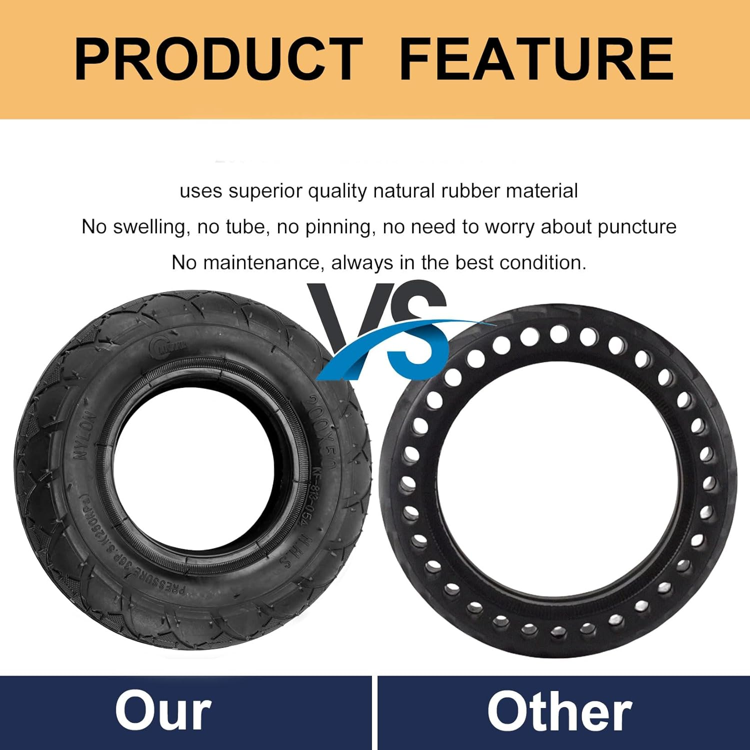 200X50 (8"X2") Dirt Scooter Knobby Tire & Inner Tube Replacement for Pro RDS Dune Buggy Pneumatic Tyre - Razor Compatible Tire a Set