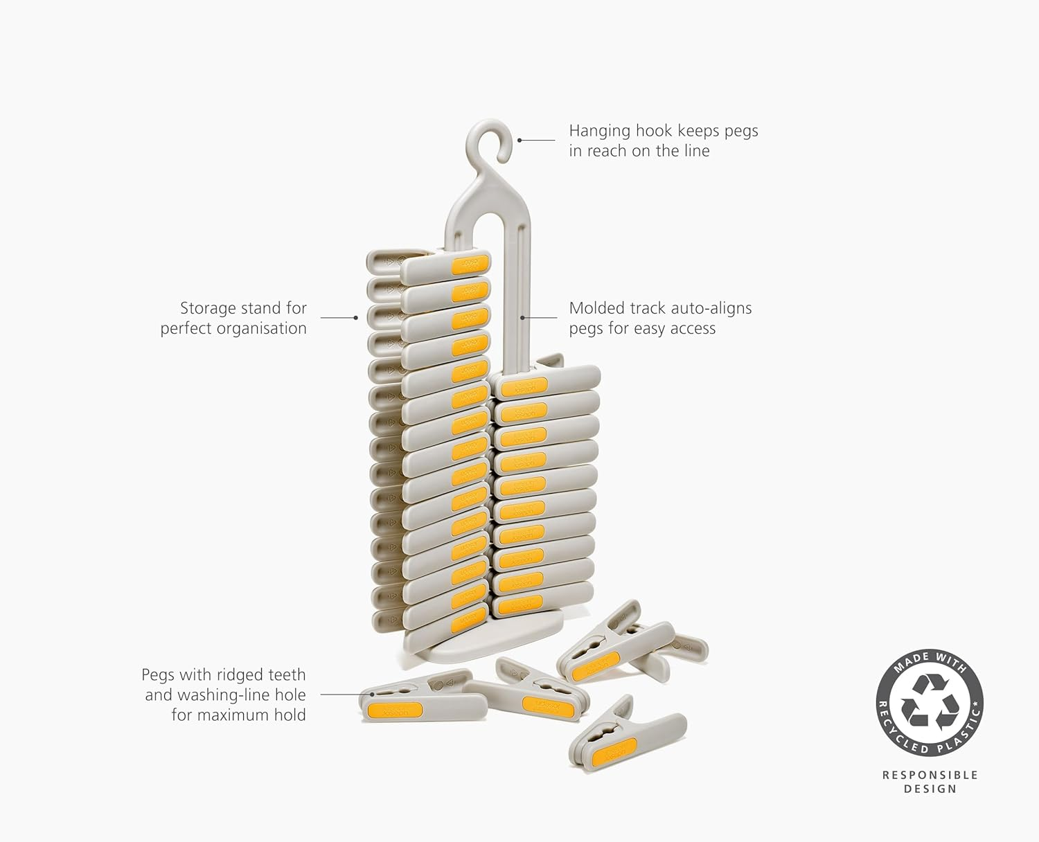 Joseph Joseph Pegstore 30-Piece Clothes Peg Set with Storage Stand for Washing Line, Durable and UV Resistant Recycled Plastic image number 5