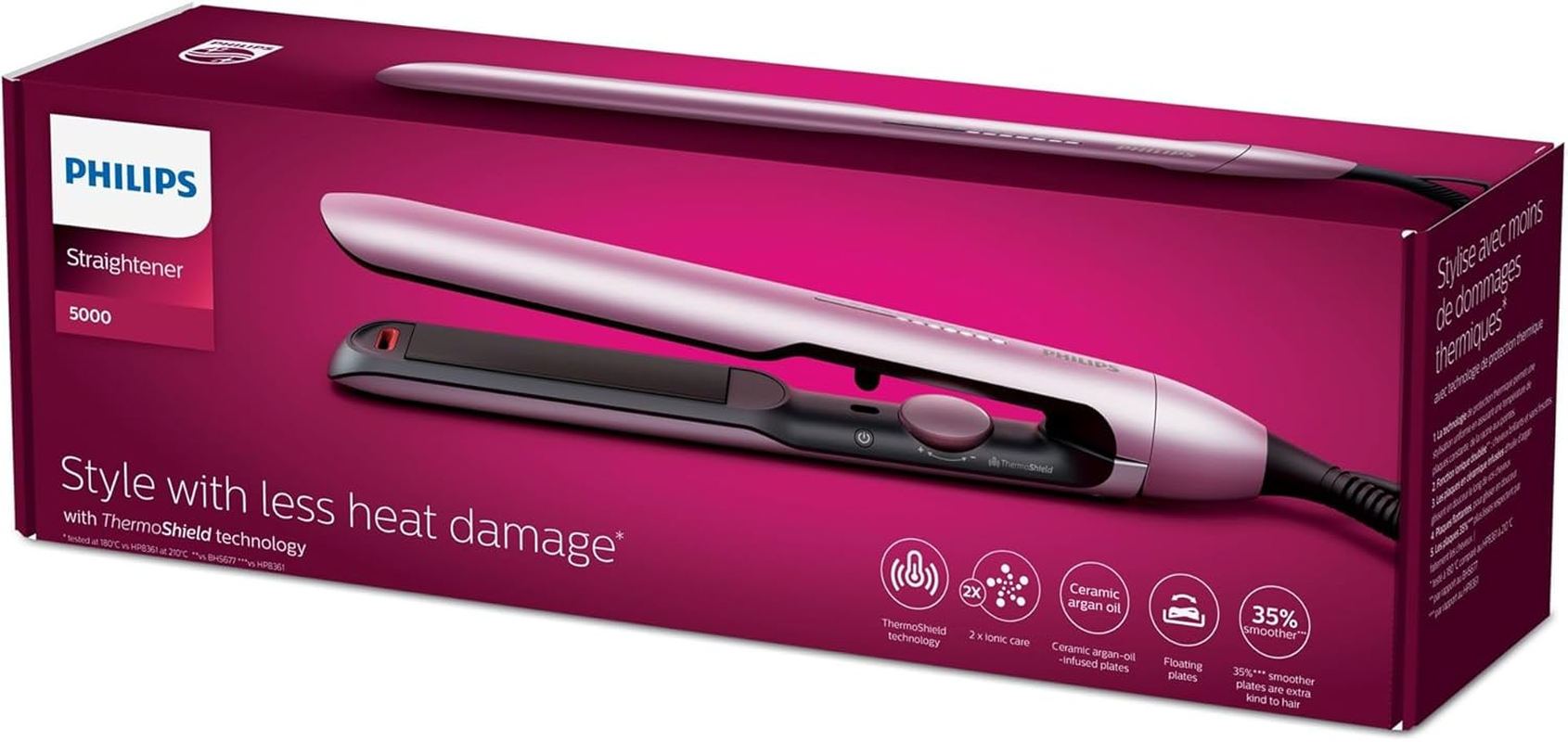 Philips 5000 Series Hair Straightener with Thermoshield Technology, Mauve [Model BHS530/00] Pink image number 1