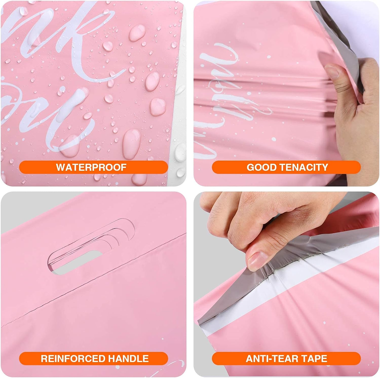 Switory 100Pcs Parcel Bags for Posting Clothes 305X394Mm Postal Bags Shipping Bags with Handle Mailing Bags for Clothing Posting Bags with Self Adhesive 12X15.5 Package Bags Pink - Thank You Design image number 5