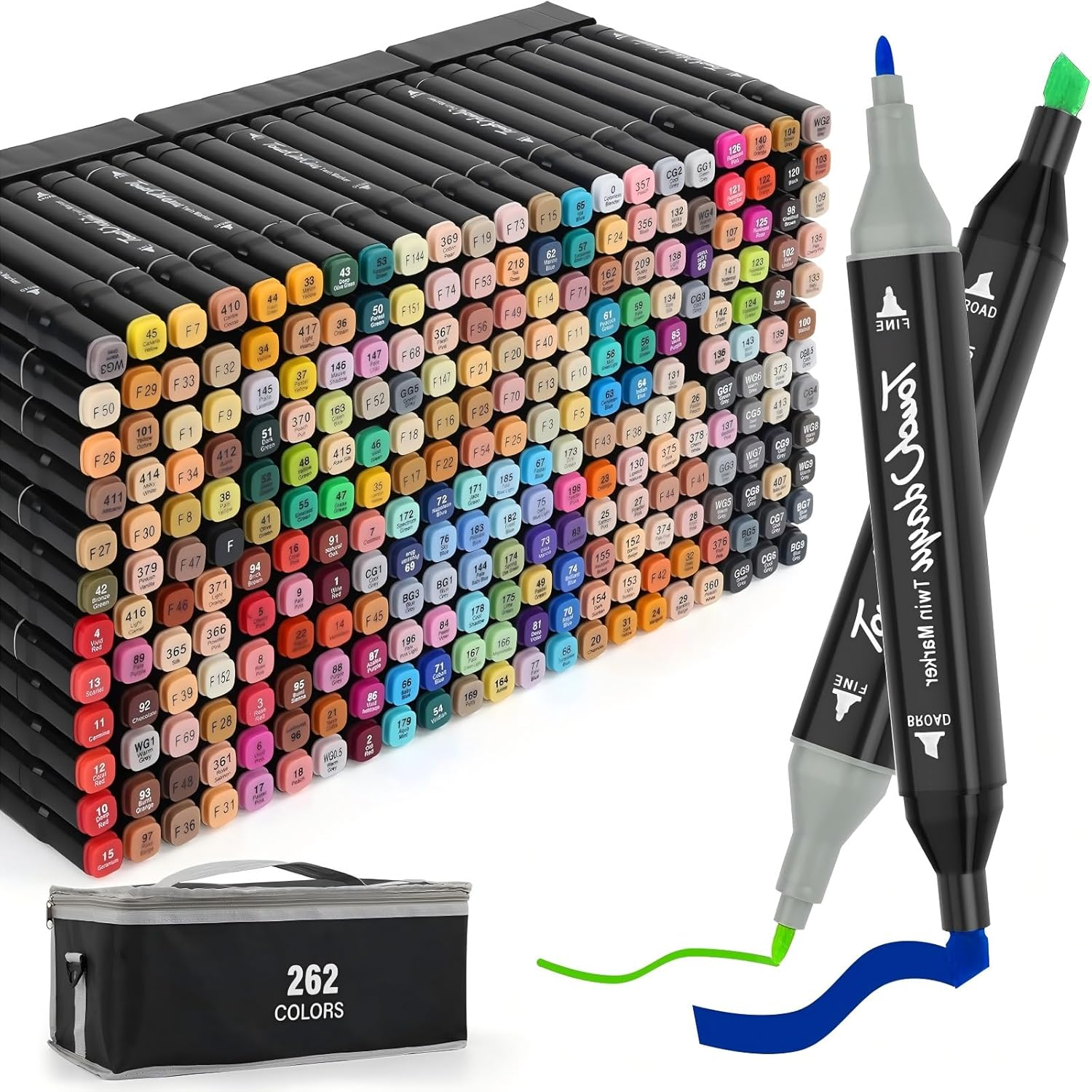 Markers with Base, 262 Colors Markers Artist Drawing Art Dual Tip Markers Perfect for Kids Boys Girls Adult, for Coloring, Highlighting, Illustration Kids Adults Family Art Painting, the Best Gift