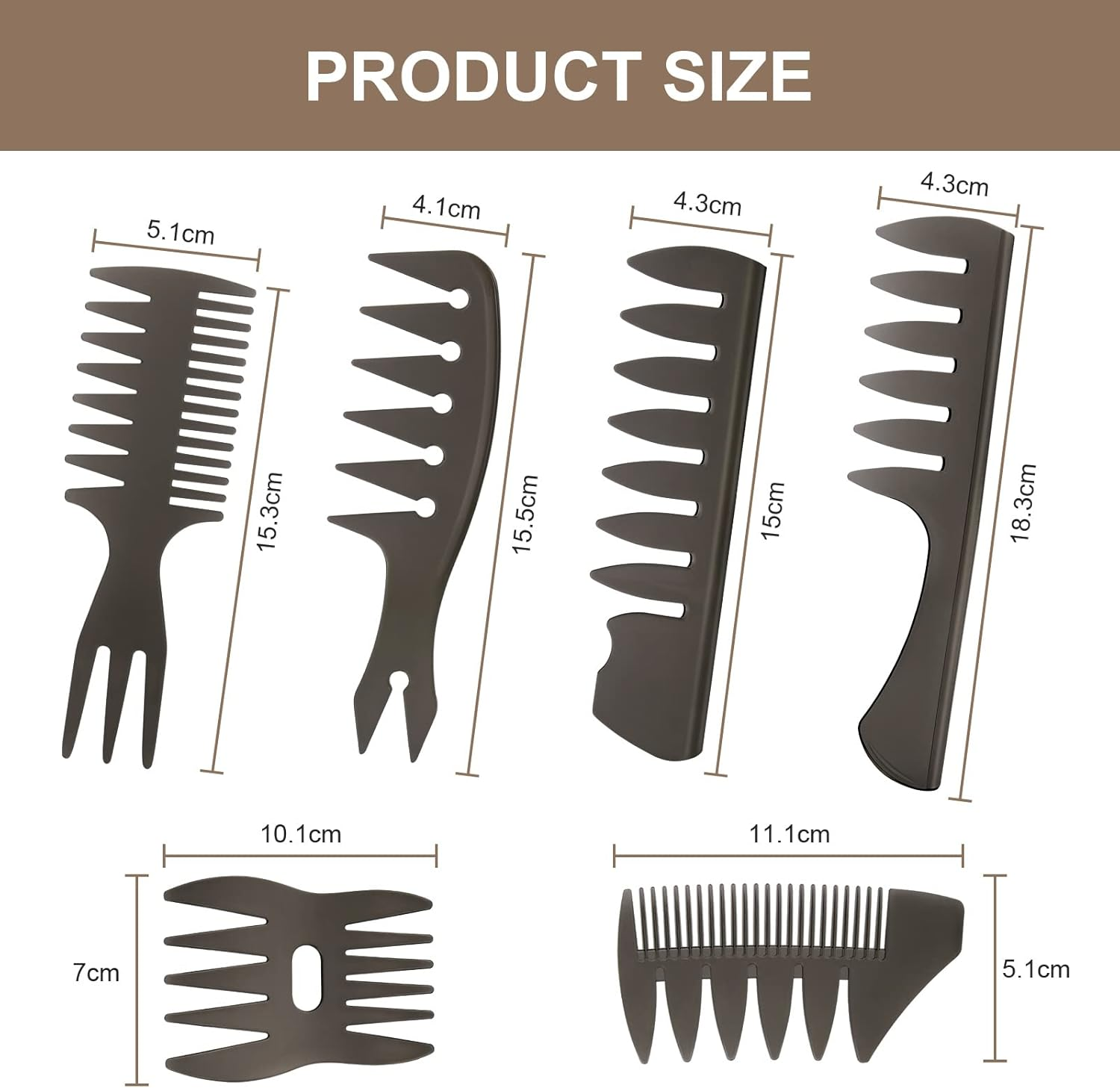 URAQT Mens Styling Set, 6Pc Wide Tooth Hair Comb, Pompadour & Curl Wet Comb, Anti-Static for Men & Ladies image number 3