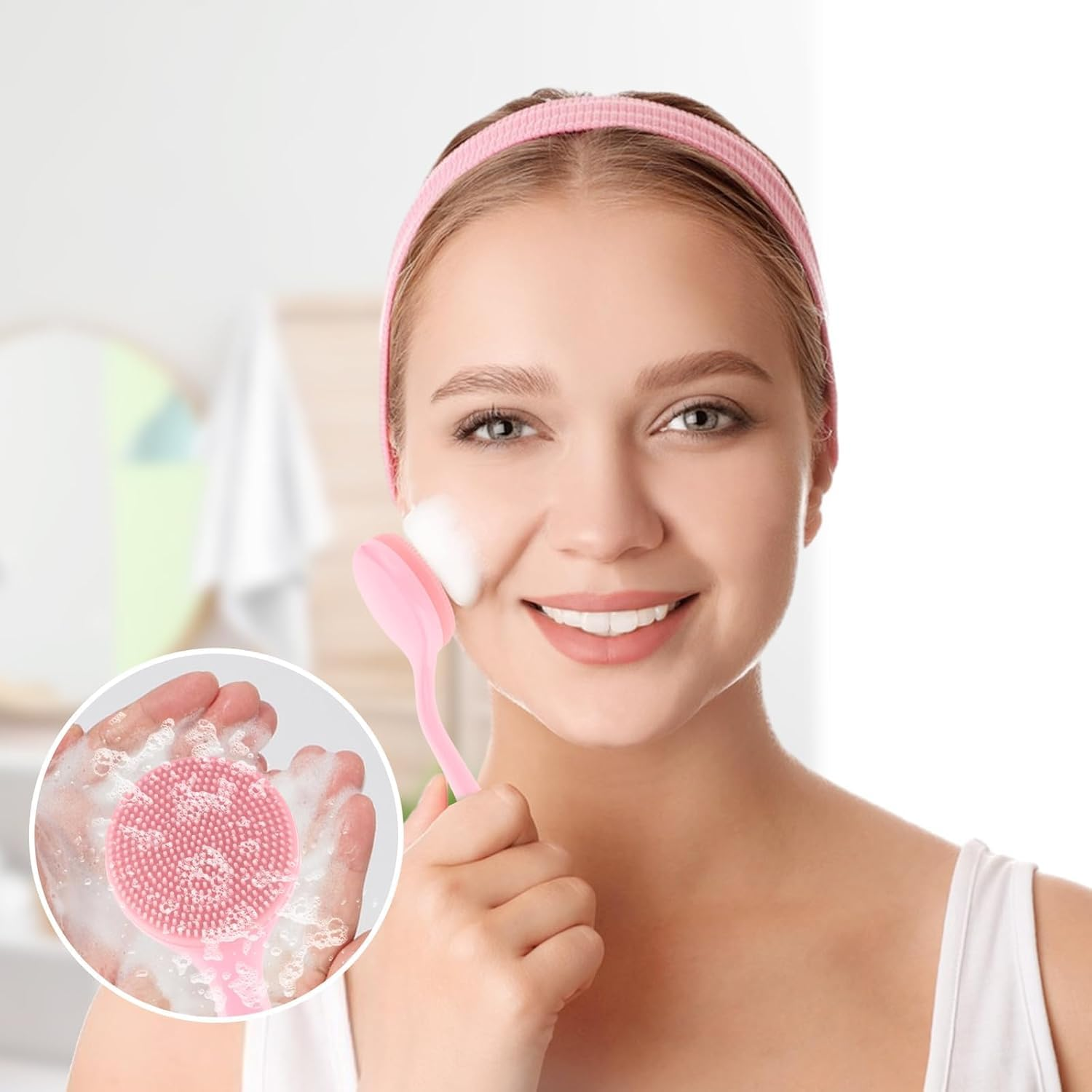 Silicone Face Scrubber for Women, Soft Face Cleansing Brush, Manual Scrubber Exfoliator for Sensitive Skin Deep Cleaning Care, Face Cleansing Brush for Makeup Residues Removal 2Pcs image number 3