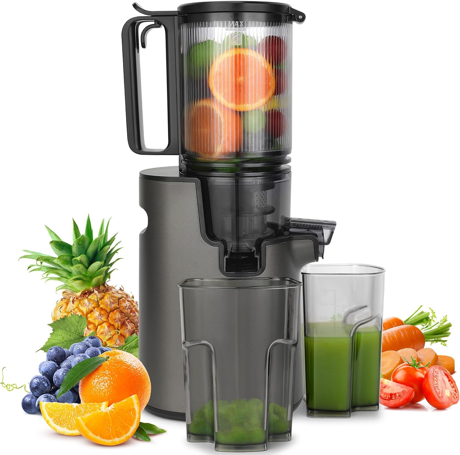 Slow Juicer, Cold Press Juicer for Whole Fruits & Vegetables, Wide 110Mm Feeding Chute, Quiet 250W Motor Juice Extractor, Reverse Function image number 1
