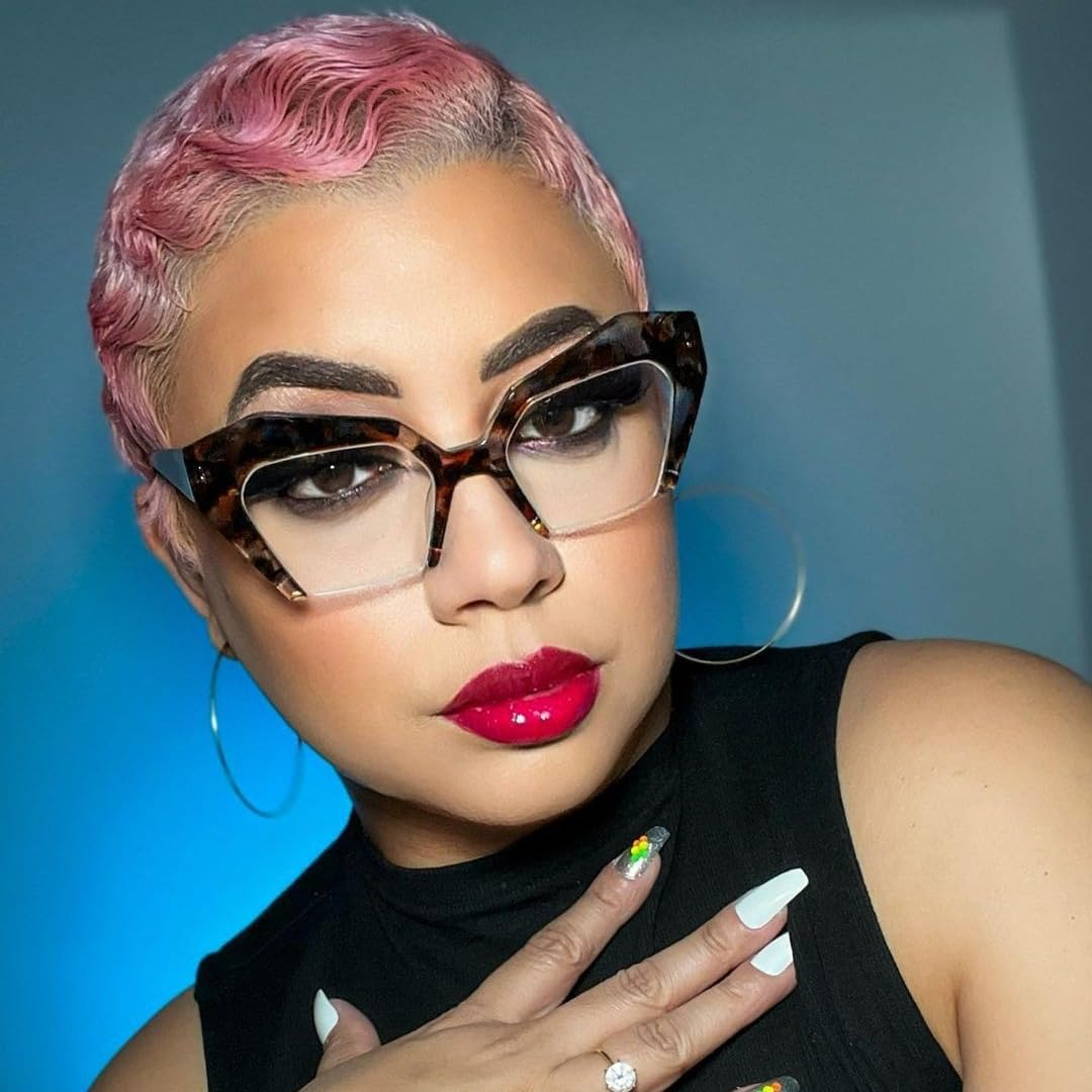 VOOGLAM Thick Oversized Cat Eye Blue Light Blocking Glasses, Fashion Eye Glasses Frame for Women anti Eyestrain & UV Aeneas - Clear Blue Light Blocking Lens, Red image number 4