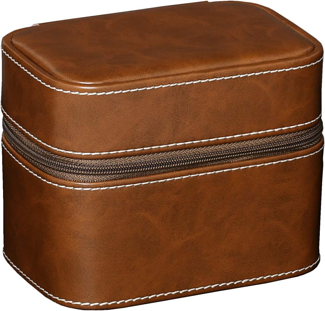 6 Slot Leather Watch Box with Valet Drawer - Luxury Watch Case Display Organizer, Microsuede Liner, Locking Jewelry Box, Mens Storage Boxes Holder Large Glass Top (Tan/Brown Gift Set) - Tan/Brown image number 6