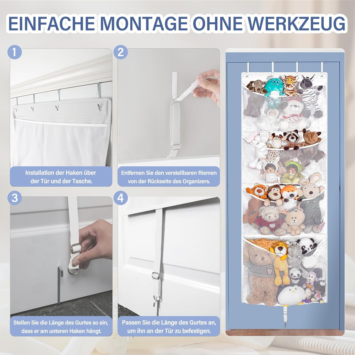 Hanging Stuffed Animal Storage, (White) - Purple image number 5