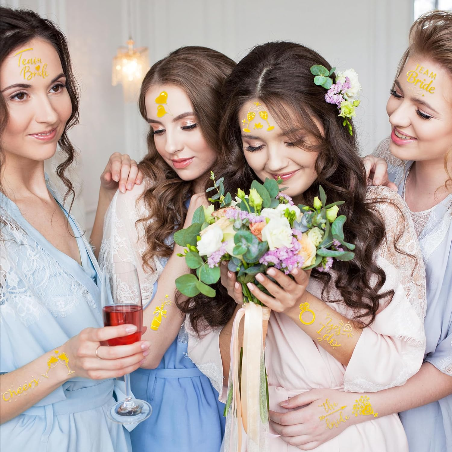 JGA Tattoo Women Gold, 6 Sheets Stag Night Tattoos Team Bride Wedding Temporary Tattoos Hen Party Accessories for Stag Night Wedding Hen Party Accessories image number 2