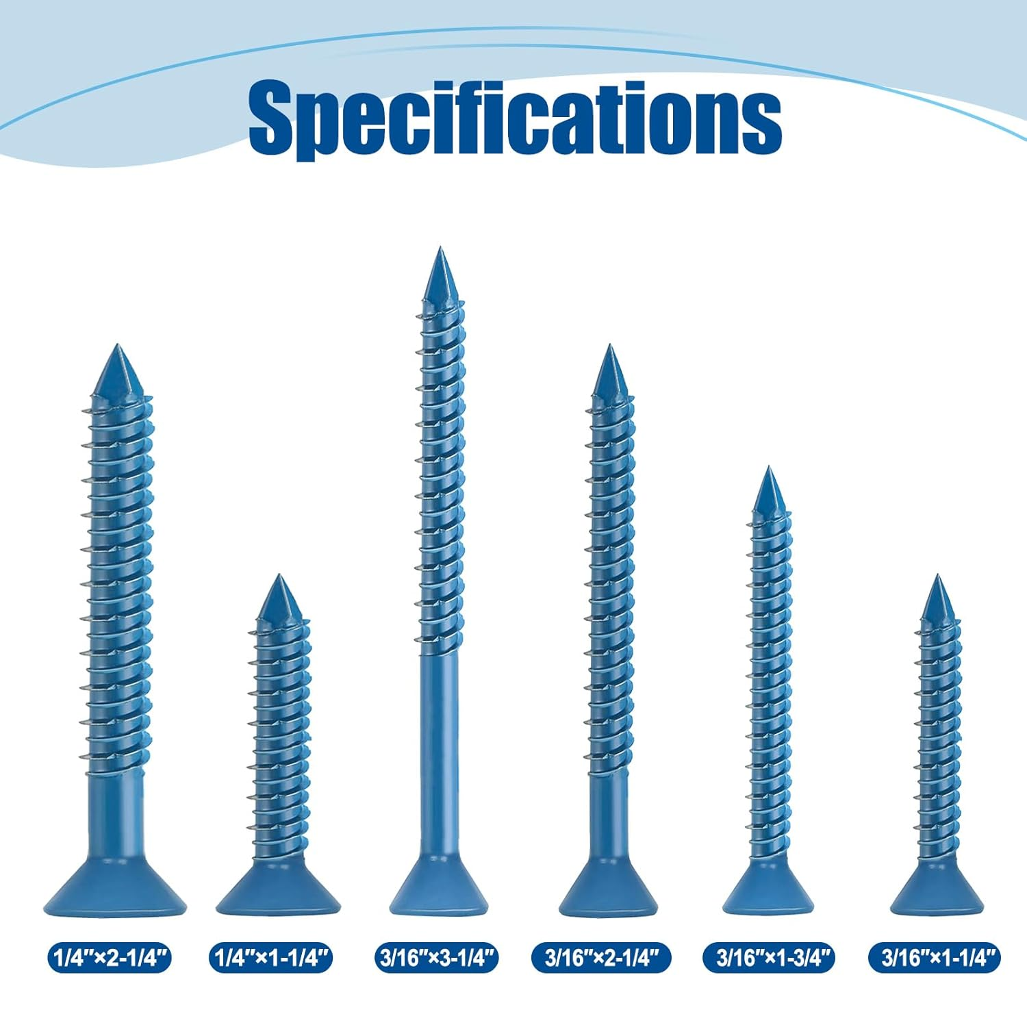 1/4&Prime;&times;2-1/4&Prime; (200Pcs) Flat Head Concrete Screw Anchor, Blue Screw, for Anchoring to Masonry, Block or Brick image number 4