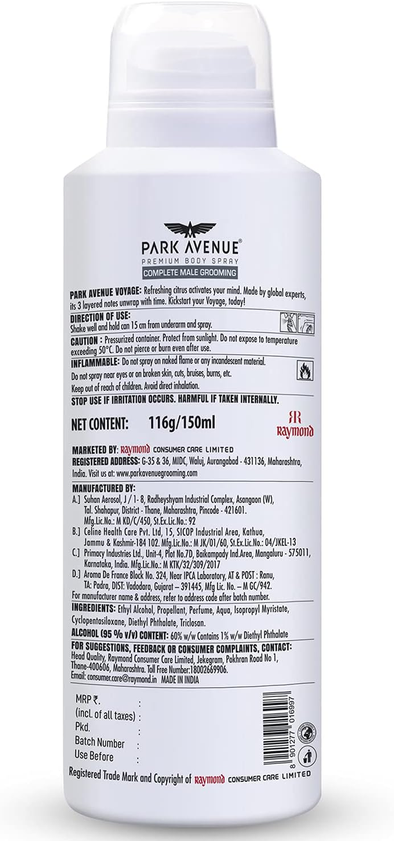 Park Avenue Signature Voyage Deodorant for Men, 100G/130Ml (Ship from India)