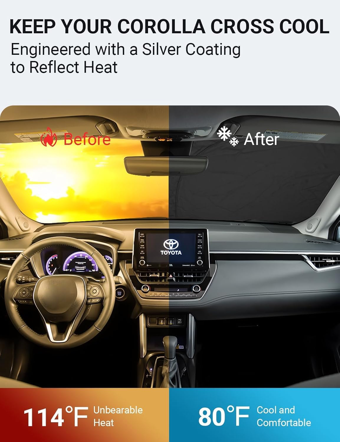 Proadsy Front Windshield Sun Shade Foldable Sunshade Protector Custom Fit 2022-2024 Toyota Corolla Cross (Not for Corolla) Accessories 2023 Upgrade image number 6