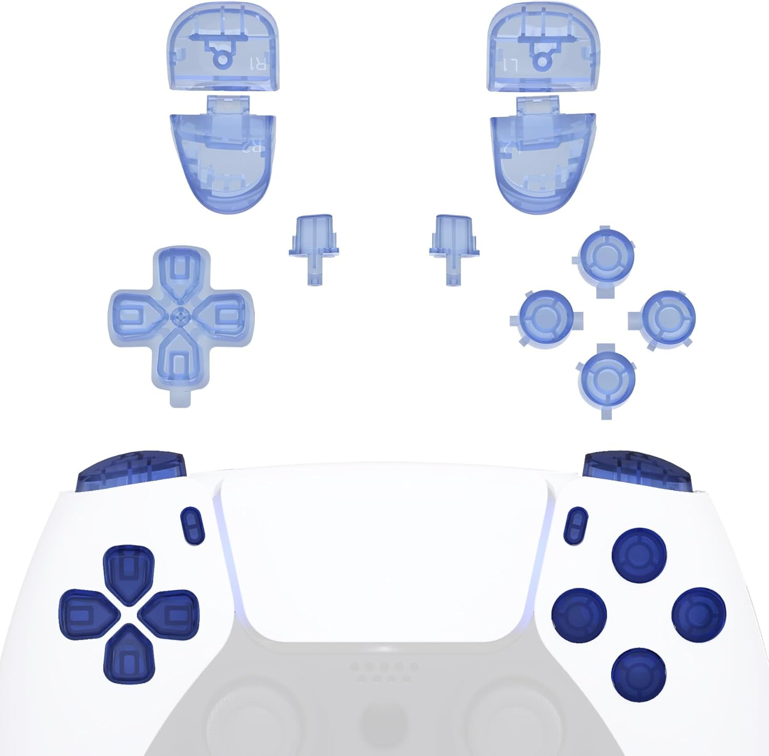 Extremerate Replacement D-Pad R1 L1 R2 L2 Triggers Share Options Face Buttons, Clear Black Full Set Buttons Compatible with Ps5 Controller BDM-030 BDM-040 BDM-050 - Controller NOT Included