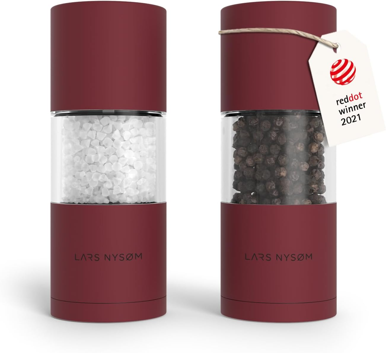 LARS NYS&Oslash;M Salt and Pepper Grinder Set, Manual Salt and Pepper Mills with Adjustable Ceramic Grinder, Design Spice Shaker Set (Ash Gray)