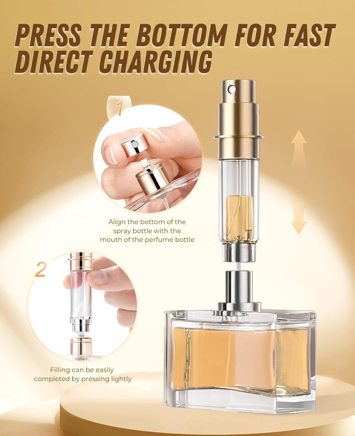 BRARIOS Perfume Atomizer Portable Refillable - 5Ml 2 Pack Travel Spray Bottle Nano Mist Bottom-Filling Mini Atomiser Pocket Size Cologne Dispenser for Women and Men (Green & Gold) image number 3