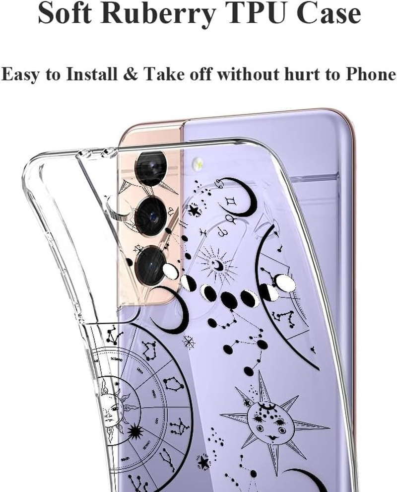 Unov Case Compatible with Galaxy S21 Case Clear with Design Soft TPU Shock Absorption Slim Embossed Pattern Protective Back Cover (Zodiac Galaxy) - Golden Garden image number 2