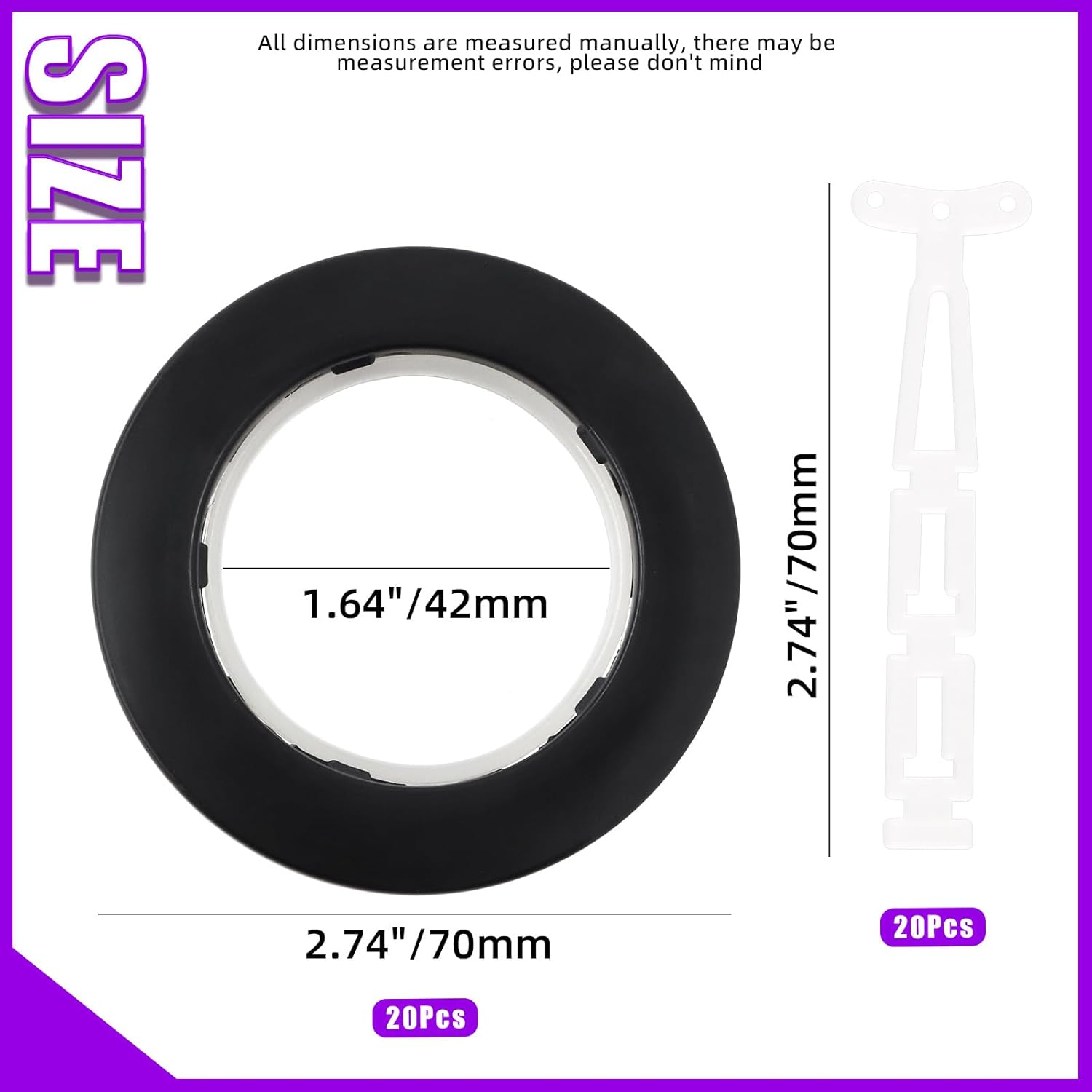 Swpeet 20 Pack Black Plastic Curtain Grommets, Inner Diameter 40Mm-1.7Inch Silencer Sliding Black Sheers Curtain Grommets, Curtain Eyelet Ring Black Low Noise Curtain Rings for Window Curtain Hanging